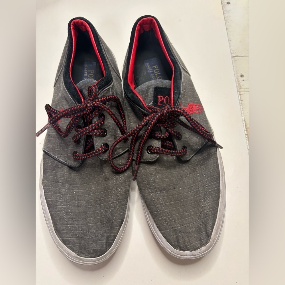 Polo Ralph Lauren Faxon Low Tech Nubuck Sneakers Mens Gray Red Size 11.5